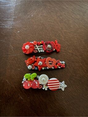 Decorative Red Hair Clips - Set of 3